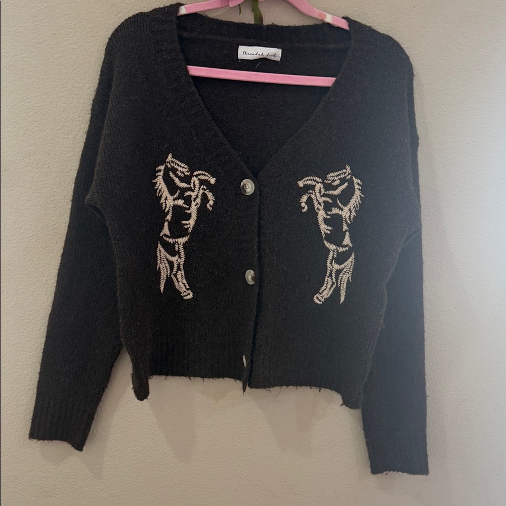 Chocolate brown Sweater with Embroidered Design